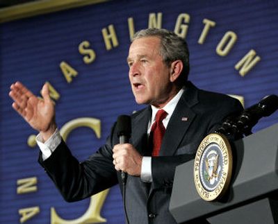 
President Bush speaks at John Hopkins University in Washington on Monday. 
 (Associated Press / The Spokesman-Review)