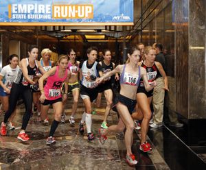 The women's elite field sprints toward the staircase at start of the 35th Annual Empire State Building Run-Up, Wednesday, Feb. 8, 2012 in New York. The women's race was won by New Zealand's Melissa Moon. (Jason Decrow / Fr103966 Ap)