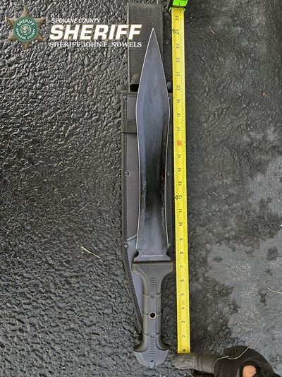 The sword, measuring in at just over 2 feet long, used by Elizabeth Ptacek to allegedly assault her neighbor.  (Photo courtesy of Spokane County Sheriff's Office and Spokane Valley Police Department)