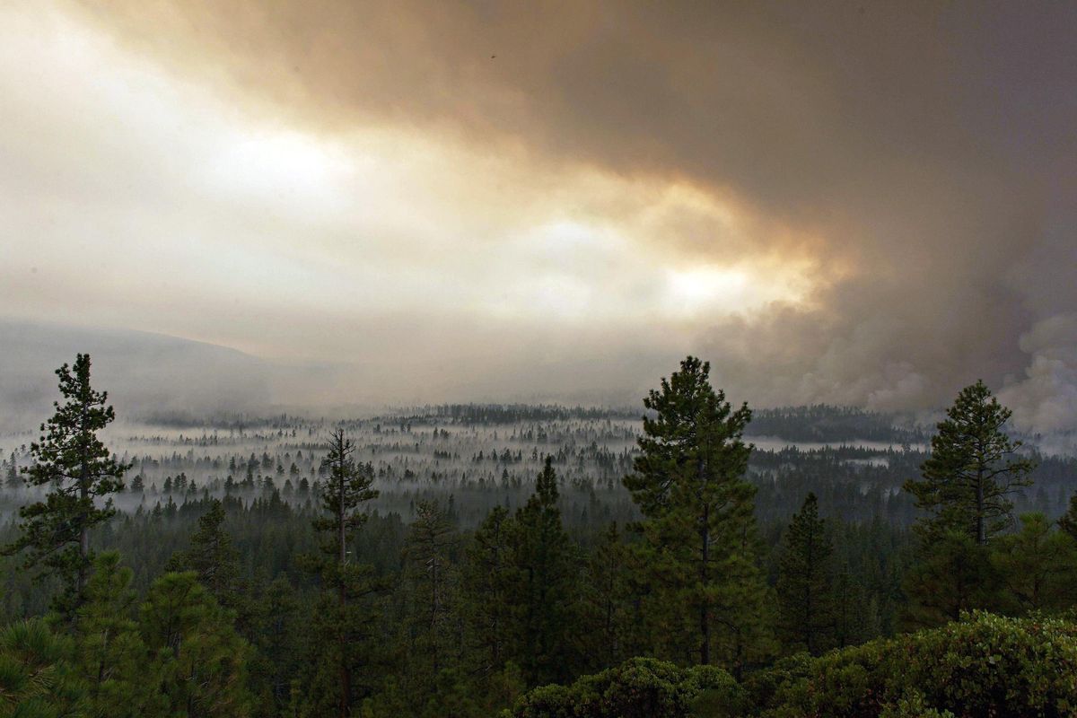 This Aug. 28, 2017, photo provided by Inciweb shows the Milli Fire near Sisters, Ore. The two dozen blazes around the state Wednesday are affecting air quality and have forced the evacuations of more than 4,500 people. (Tom Story / Associated Press)