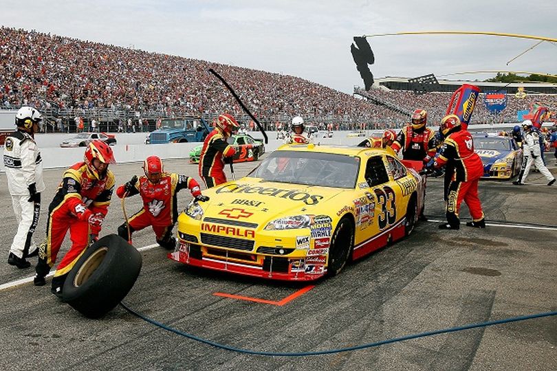 Clint Bowyer, driver of the No. 33 Cheerios/Hamburger Helper Chevrolet, pits during the NASCAR Sprint Cup Series SYLVANIA 300 at New Hampshire Motor Speedway in Loudon, N.H. (Photo courtesy of Tom Whitmore/Getty Images for NASCAR) (Tom Whitmore / Getty Images North America)