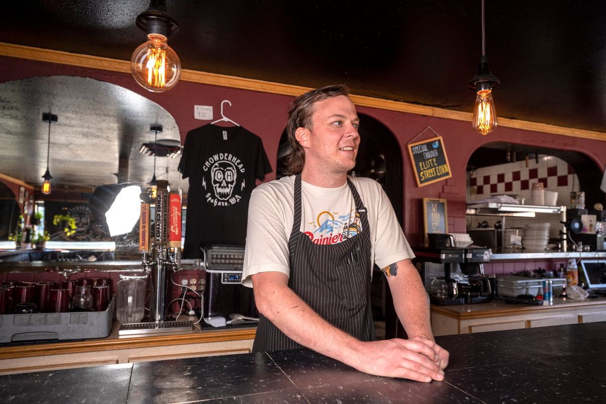 Chowderhead owner and chef Travis Tveit stands in his small restaurant at 825 North Monroe St. and says he has watched “The Bear,” a TV series about a family restaurant and found it true-to-life in the way the stories portray the world of restaurant workers.  (Jesse Tinsley/THE SPOKESMAN-REVI)