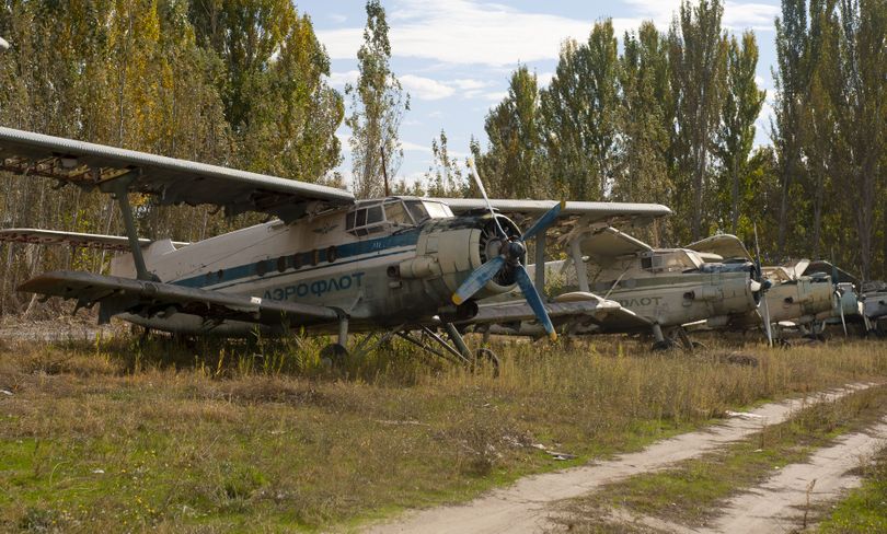 A boneyard of Soviet era planes sits on the edge of the Manas International Airport. (Colin Mulvany / The Spokesman-Review)