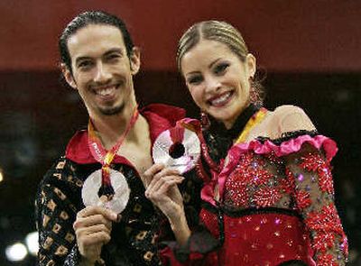 
Ice dancing silver medalists Benjamin Agosto and Tanith Belbin. 
 (Associated Press / The Spokesman-Review)