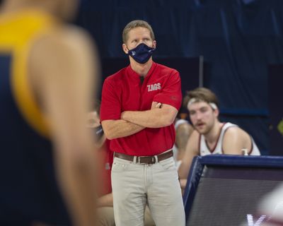 Gonzaga coach Mark Few watches his team easily beat Northern Arizona on Monday night at the McCarthey Athletic Center.  (JESSE TINSLEY/The Spokesman-Review)