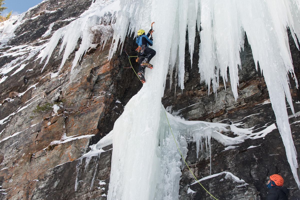 Matt Cornell climbs a never-before climbed route on Saturday, March 10, 2018 near Granite Lake, Mont. (Eli Francovich / The Spokesman-Review)