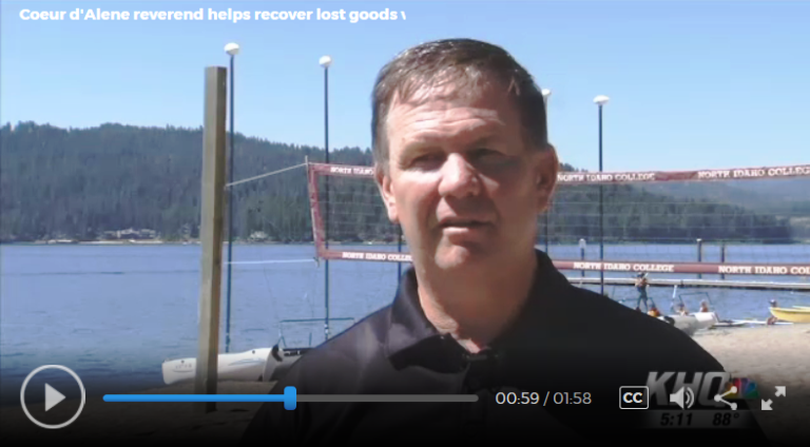 Pastor Mark Arbic of Coeur d'Alene's First Baptist Church enjoys reuniting owners with the lost treasures that he finds with his metal detector on Coeur d'Alene beaches. (Adam Mayer, KHQ, screen grab)