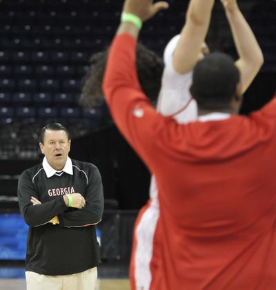 Georgia women’s basketball coach Andy Landers watches his team work out Friday at the Arena. (Jesse Tinsley)