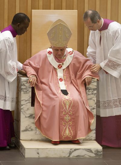 Pope Benedict XVI celebrates Mass in the Santa Maria delle Grazie parish church in Rome on Dec. 11. (Associated Press)