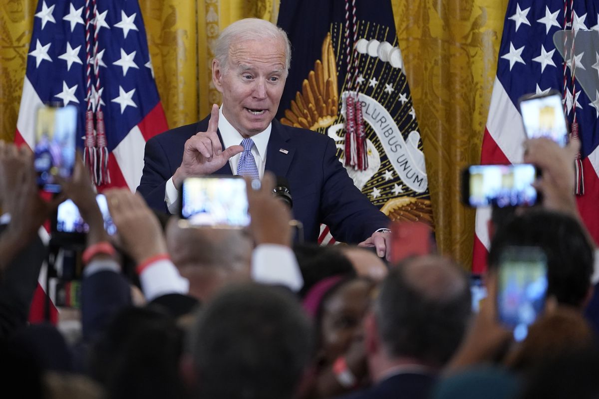 FILE - President Joe Biden speaks during a reception to celebrate Eid al-Fitr in the East Room of the White House in Washington, May 2, 2022. Biden