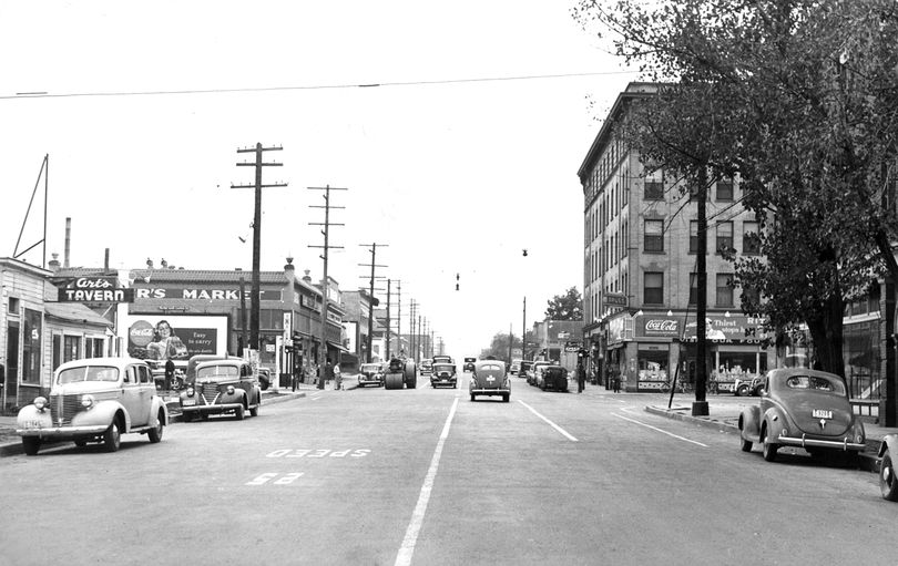 1941: This view looks south from Indiana Avenue and Monroe Street in Spokane.