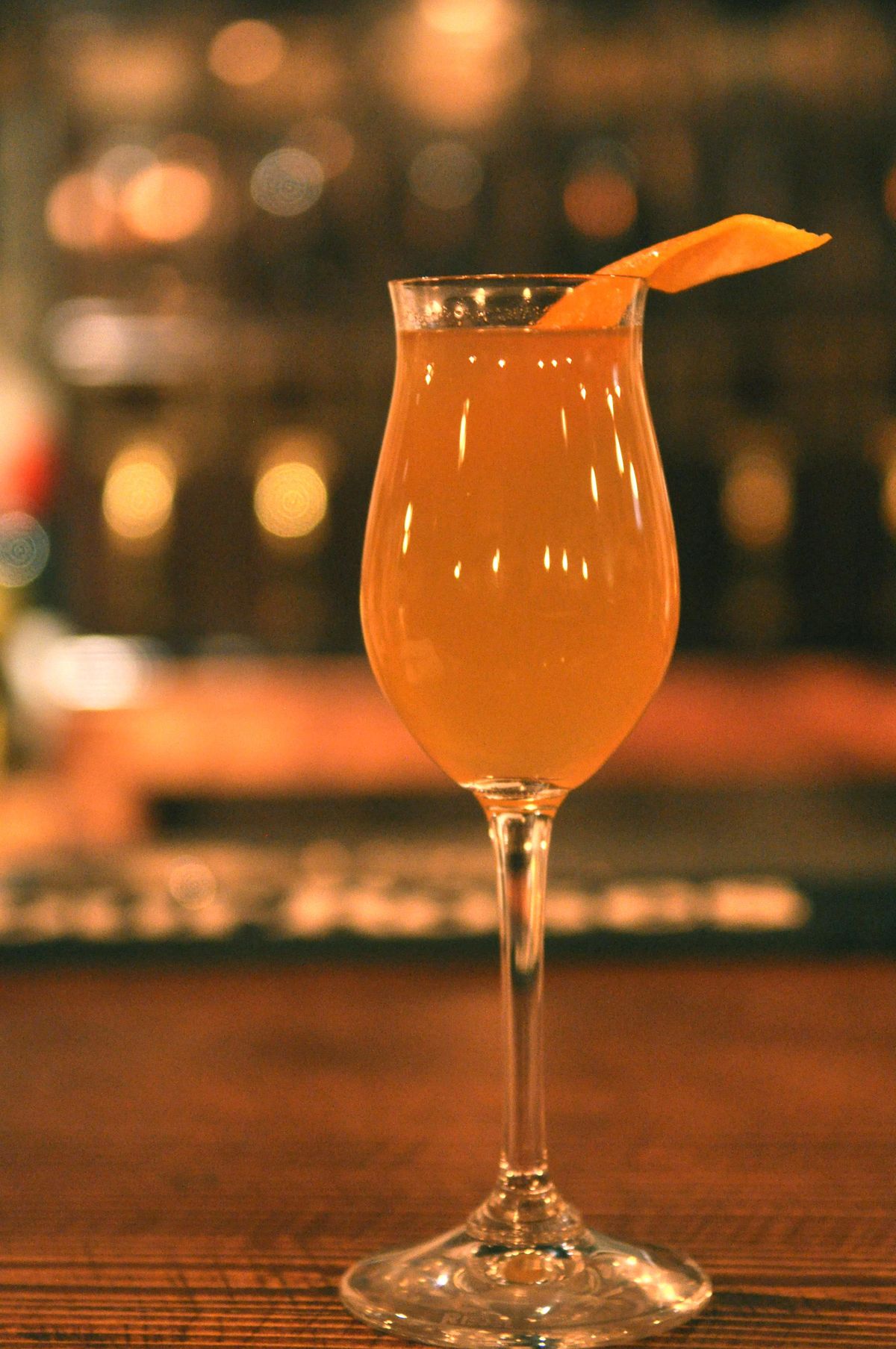 Peated Tea doesn’t include any tea at all. Created by Simon Moorby at the new Hogwash Whiskey Den in downtown Spokane, this winter warmer features peated American whiskey, thyme-coriander liqueur, honey simple syrup, orange bitters, apple brandy and citrus. (Adriana Janovich / The Spokesman-Review)