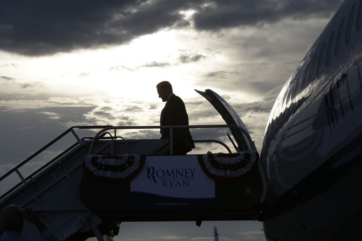 Republican presidential candidate and former Massachusetts Gov. Mitt Romney arrives in West Palm Beach, Fla., for private campaign fundraising events, Thursday, Sept. 20, 2012. (Charles Dharapak / Associated Press)