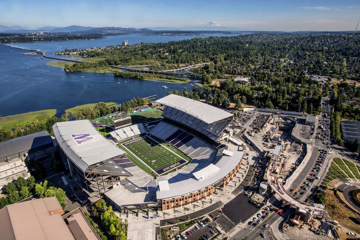 With its majestic spot on Lake Washington, head coach Steve Sarkisian calls new Husky Stadium “the best setting in all of sports, not just college football.” (Dean Rutz photos)