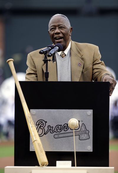 Hank Aaron declined to comment when asked about the fate of his statue at Turner Field. (David Goldman / Associated Press)