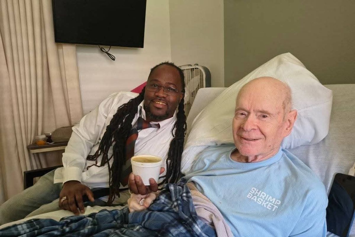 Shrimp Basket chef Donell Stallworth and his regular customer Charlie Hicks. After Hicks didn’t show up for his usual cup of gumbo, Stallworth checked on him at home. (Shrimp Basket)