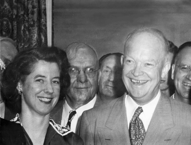 Louise Shadduck poses with Dwight Eisenhower at the 1956 Republican National Convention in San Francisco, at which Shadduck gave a speech touting Eisenhower’s re-election bid.