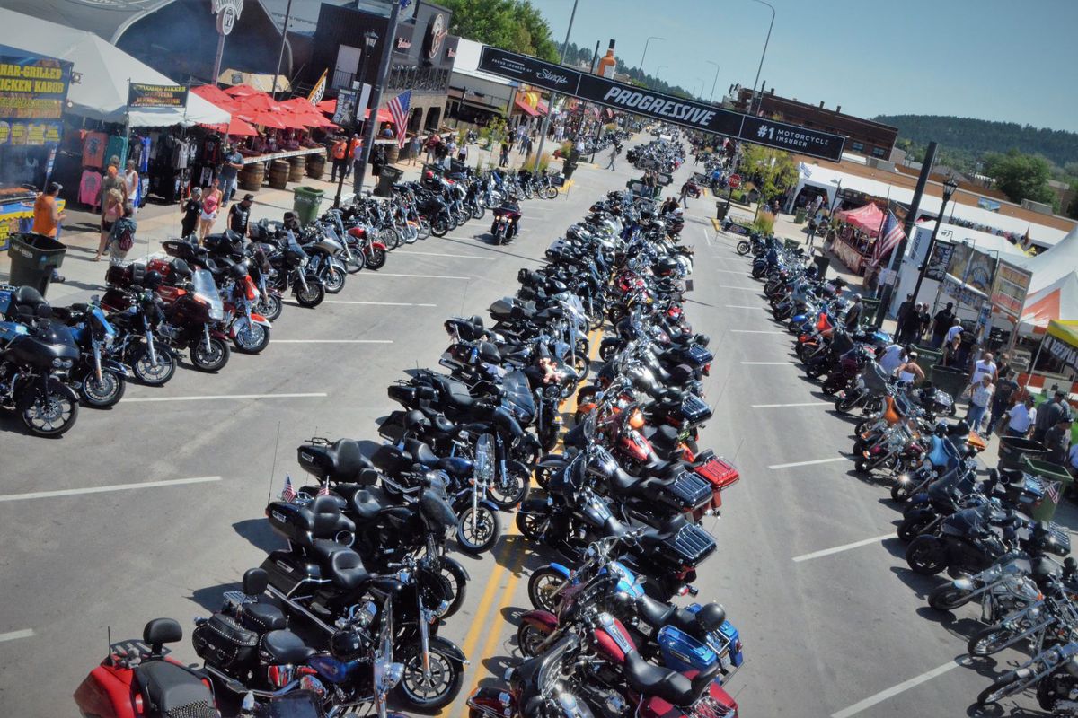 This Aug. 2, 2019 photo shows Main Street was filled with motorcycles in Sturgis, S.D. South Dakota, which has seen an uptick in coronavirus infections in recent weeks, is bracing to host hundreds of thousands of bikers for the 80th edition of the Sturgis Motorcycle Rally. More than 250,000 people are expected to attend the Aug. 7 to Aug. 16 rally in western South Dakota. (Adam Fondren)