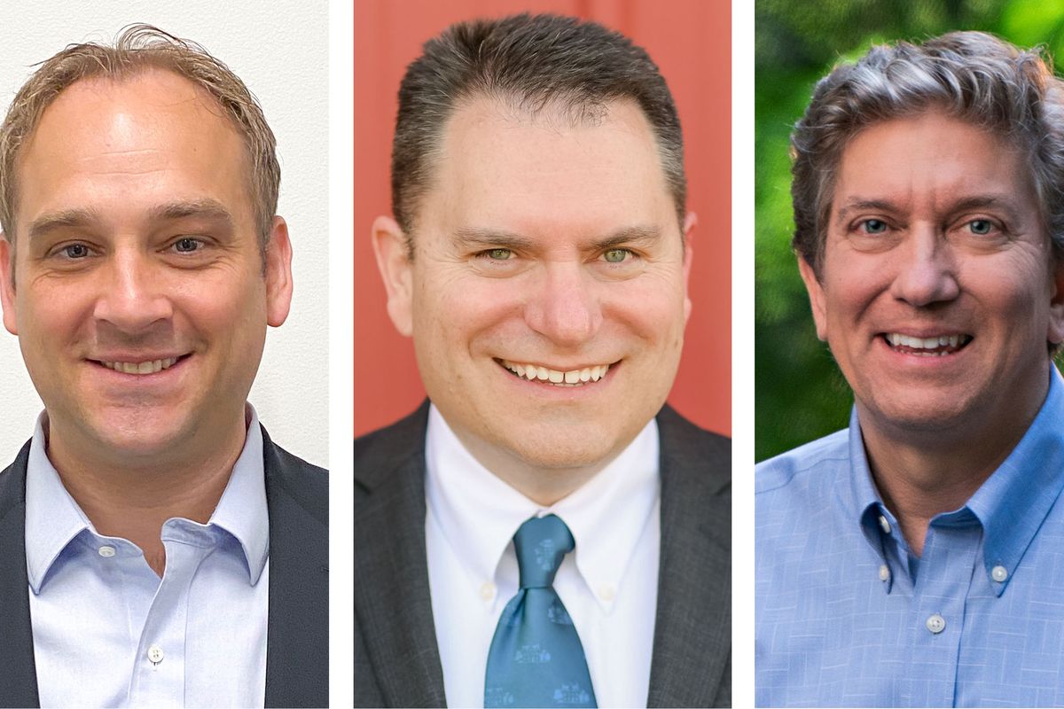 Three Republicans are challenging Attorney General Bob Ferguson, a Democrat, in his bid for re-election in 2020. They are, from left, Matt Larkin, Brett Rogers and Mike Vaska. 