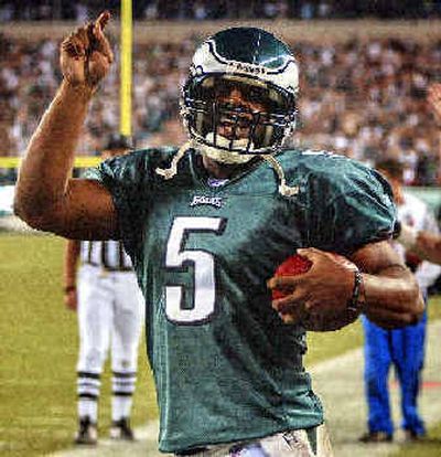 
Philadelphia quarterback Donovan McNabb has thrown nine touchdown passes and one interception this year. 
 (Associated Press / The Spokesman-Review)