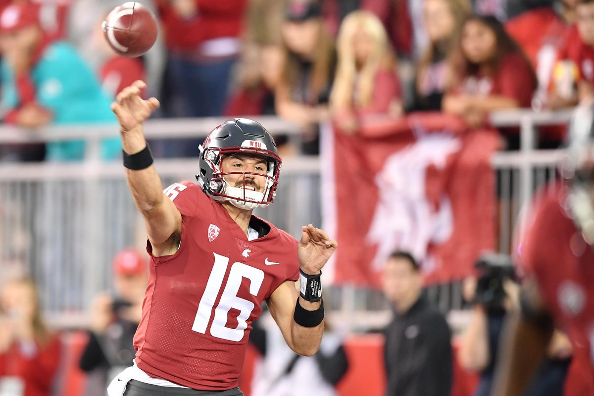 Washington State Cougars quarterback Gardner Minshew (16) throws the ball against EWU during the second half of a college football game on Saturday, September 15, 2018, at Martin Stadium in Pullman, Wash. WSU won the game 59-24. (Tyler Tjomsland / The Spokesman-Review)