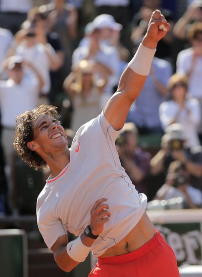 Spain’s Rafael Nadal celebrates his semifinal victory. (Associated Press)