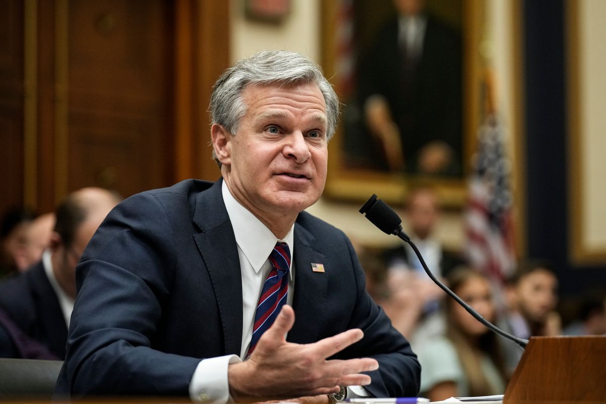 FBI Director Christopher Wray testifies during a House Judiciary Committee hearing about oversight of the Federal Bureau of Investigation on Capitol Hill on July 12 in Washington, D.C.  (Drew Angerer)