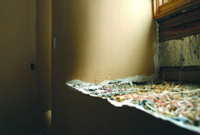 
An exposed section of the window sill shows how the walls of the South Hill straw house were created. 
 (Photos by AMANDA SMITH/the spokesman-Review / The Spokesman-Review)