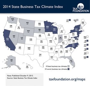 This map shows the business tax structures for all the states. (The Tax Foundation)