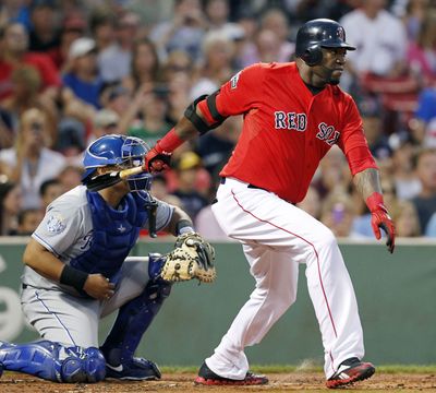 Boston Red Sox's David Ortiz, right, has been struggling with a strained right Achilles since mid-July. (Associated Press)