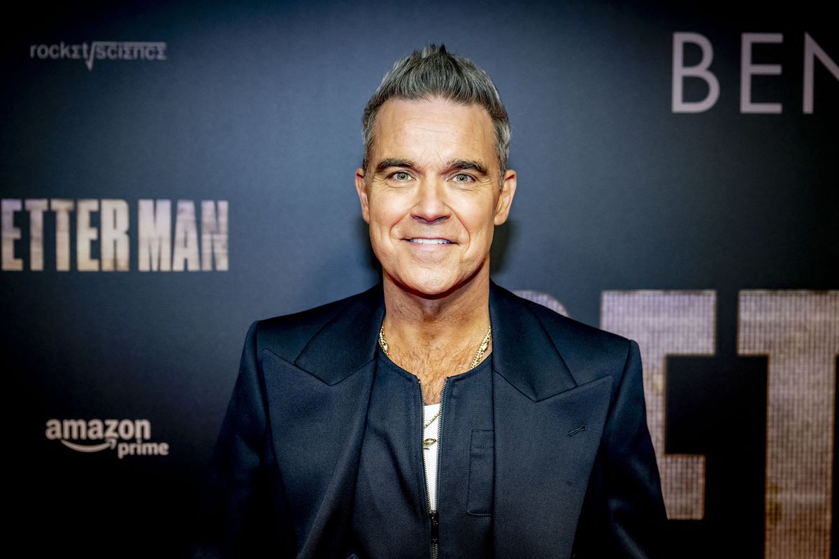 British singer and songwriter Robbie Williams on the red carpet during the Dutch premiere of the movie "Better Man" at the Royal Theatre Tuschinski on Dec. 10 in Amsterdam.  (Getty Images)