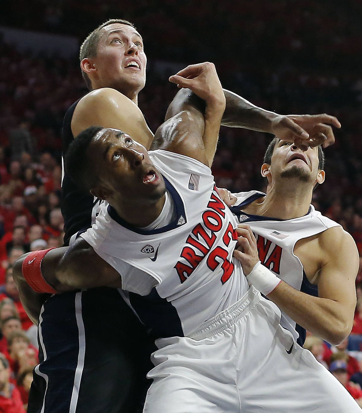 UA’s Rondae Hollis-Jefferson boxes out during the first half. (Associated Press)