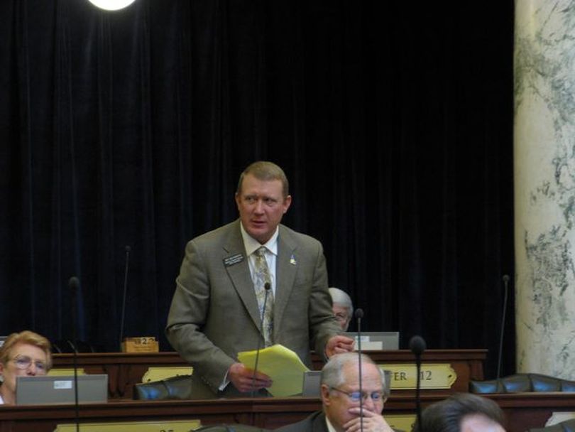 Rep. Ken Roberts, R-Donnelly, argues in the House on Monday in favor of HB 197, to strip 