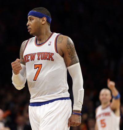 Carmelo Anthony had 34 points in Knicks’ victory. (Associated Press)