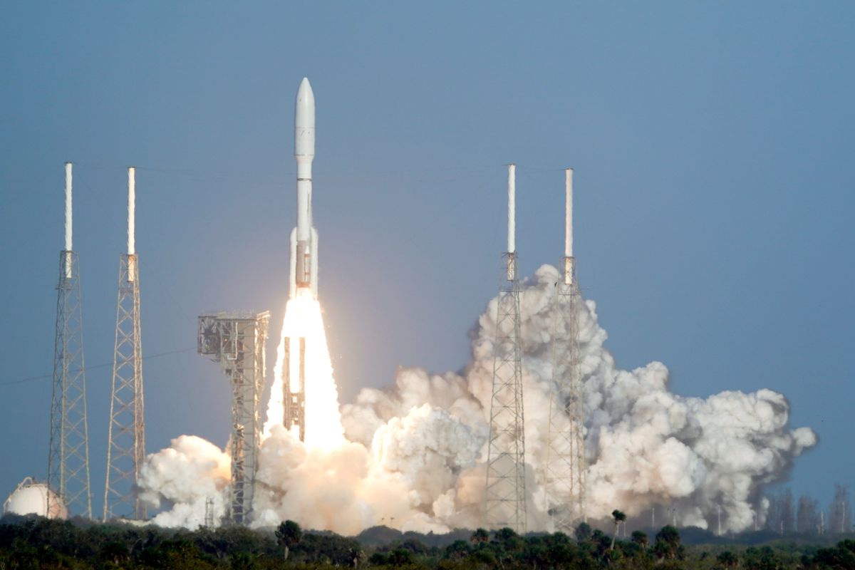 A United Launch Alliance Atlas V rocket lifts off from Space Launch Complex 41 at the Cape Canaveral Space Force Station on Tuesday in Cape Canaveral, Fla. (John Raoux)