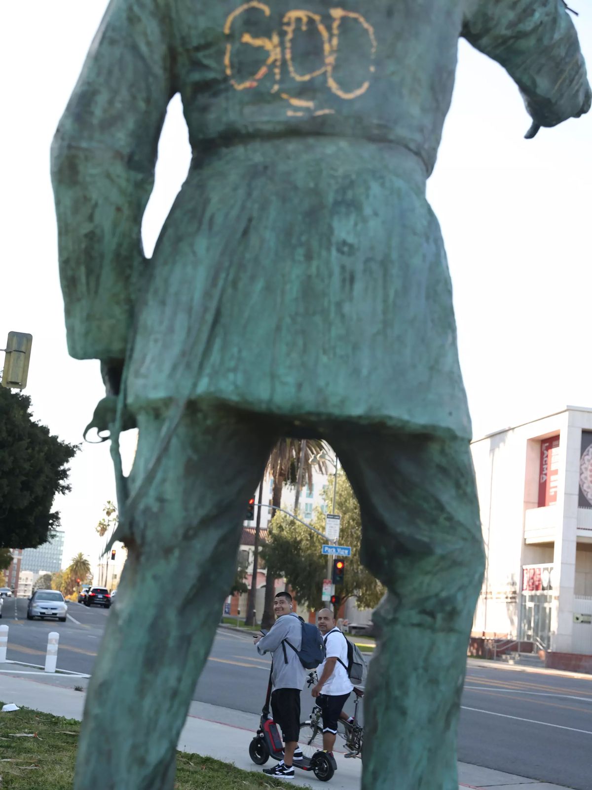 The statue of Harrison Gray Otis is located on a corner of MacArthur Park just off Wilshire Boulevard. Across the street was Otisâ€™ home, which he donated to the city to become the Otis Art Institute. (Michael Blackshire/Los Angeles Times/TNS)  (Michael Blackshire/Los Angeles Times/TNS)