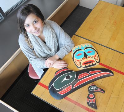 Nakesha Edwards, a La Conner High School junior, shows some of her Native American-inspired carvings last month.