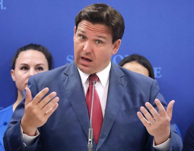 Florida Gov. Ron DeSantis in Sanford, Florida, Monday, May 16, 2022.   (Joe Burbank/Orlando Sentinel/TNS)