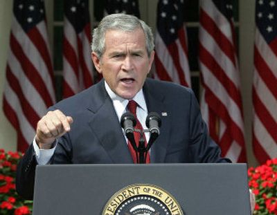 
President Bush addresses the media  Friday in the Rose Garden at the White House. 
 (Associated Press / The Spokesman-Review)