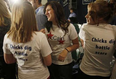 
Supporters of Sen. John McCain show off their T-shirts  during a rally Sunday in Battle Creek, Mich. 
 (Associated Press / The Spokesman-Review)