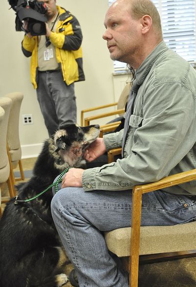 John Stevie was a key witness Wednesday for the hearing at the House Agriculture and Natural Resources Committee. His family dog Shelby was attacked by a wolf 11 nights ago near Twisp, Wash. (Jim Camden)