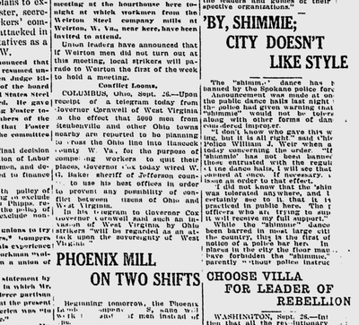 The shimmie, which was apparently deemed too suggestive, had been banned in most large cities, but this was the first notice that it would not be tolerated in Spokane, the Spokane Daily Chronicle reported. (Spokane Daily Chronicle)