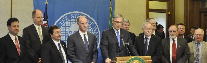 OLYMPIA-Gov. Jay Inslee and legislative negotiators announce they've reached a deal on the state's operating budget. (Jim Camden)