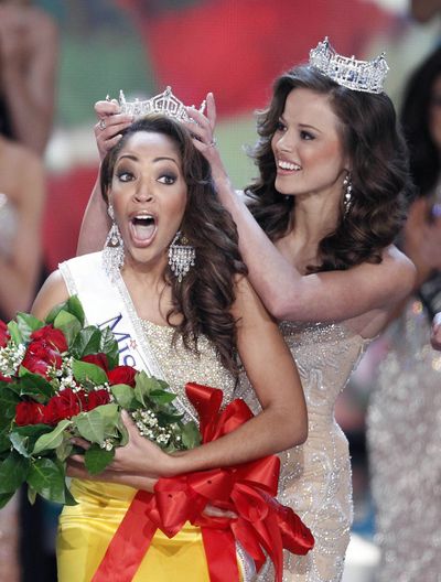 Miss Virginia Caressa Cameron reacts after being crowned  in Las Vegas.  (Associated Press)
