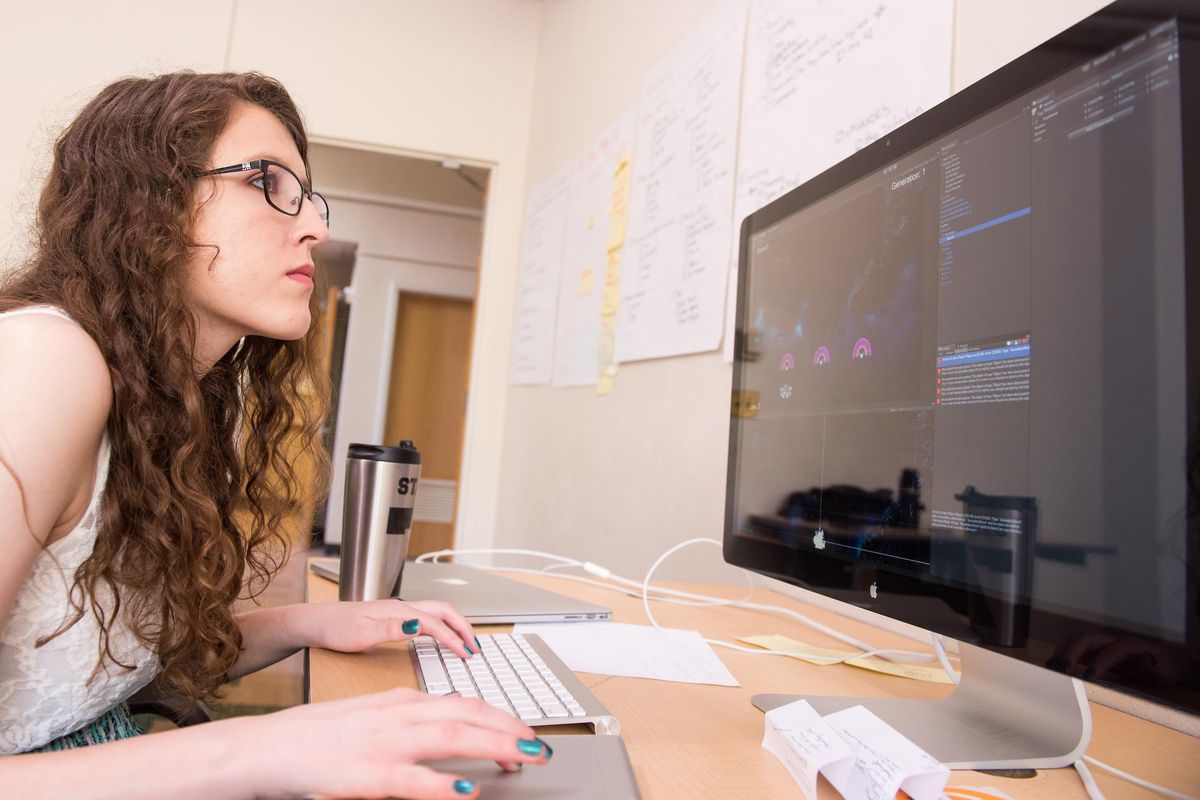 University of Idaho computer science student Samantha Heck of Post Falls works on “Darwin’s Demons” at the Polymorphic Games summer studio in 2016. (Melissa Hartley)