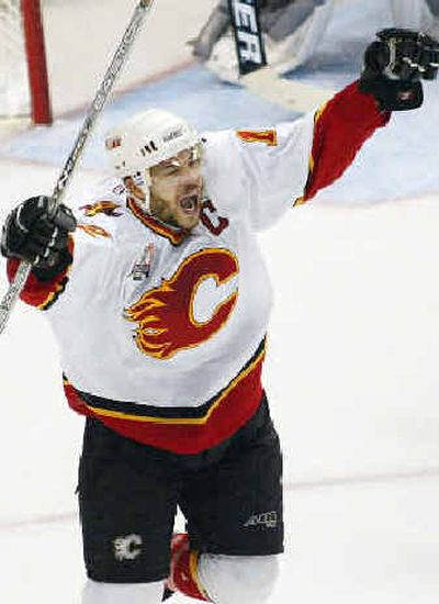 
Calgary's Jarome Iginla celebrates his shorthanded goal in Game 1. Calgary's Jarome Iginla celebrates his shorthanded goal in Game 1. 
 (Associated PressAssociated Press / The Spokesman-Review)