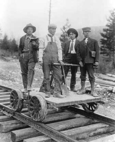 
A group of Japanese railroad workers along the Milwaukee Road route in Montana. A number of Japanese workers were also based in Avery, Idaho. Photos courtesy of  Montana Historical Society
 (Photos courtesy of  Montana Historical Society / The Spokesman-Review)