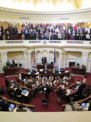 The Idaho Senate's annual "Lincoln Day" program in the Senate chamber, on Monday, Feb. 12, 2018. (Betsy Z. Russell)