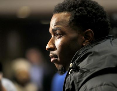 Tim Anderson speaks with reporters during the SoxFest Chicago White Sox baseball fan convention Friday, Jan. 24, 2020, in Chicago. (Patrick Kunzer / Daily Herald via AP)