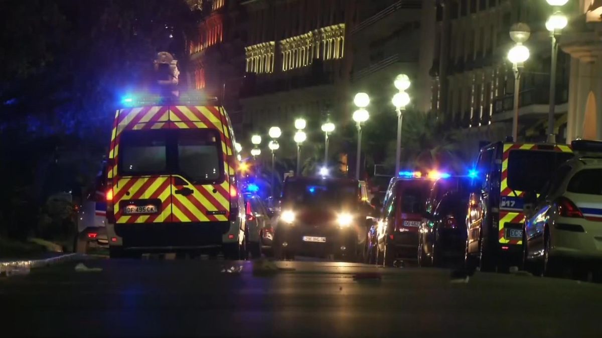 In this video grab taken Thursday July 14, 2016, ambulances and Police cars are seen after a truck drove on to the sidewalk and plowed through a crowd of revelers whod gathered to watch the fireworks in the French resort city of Nice. (Associated Press)